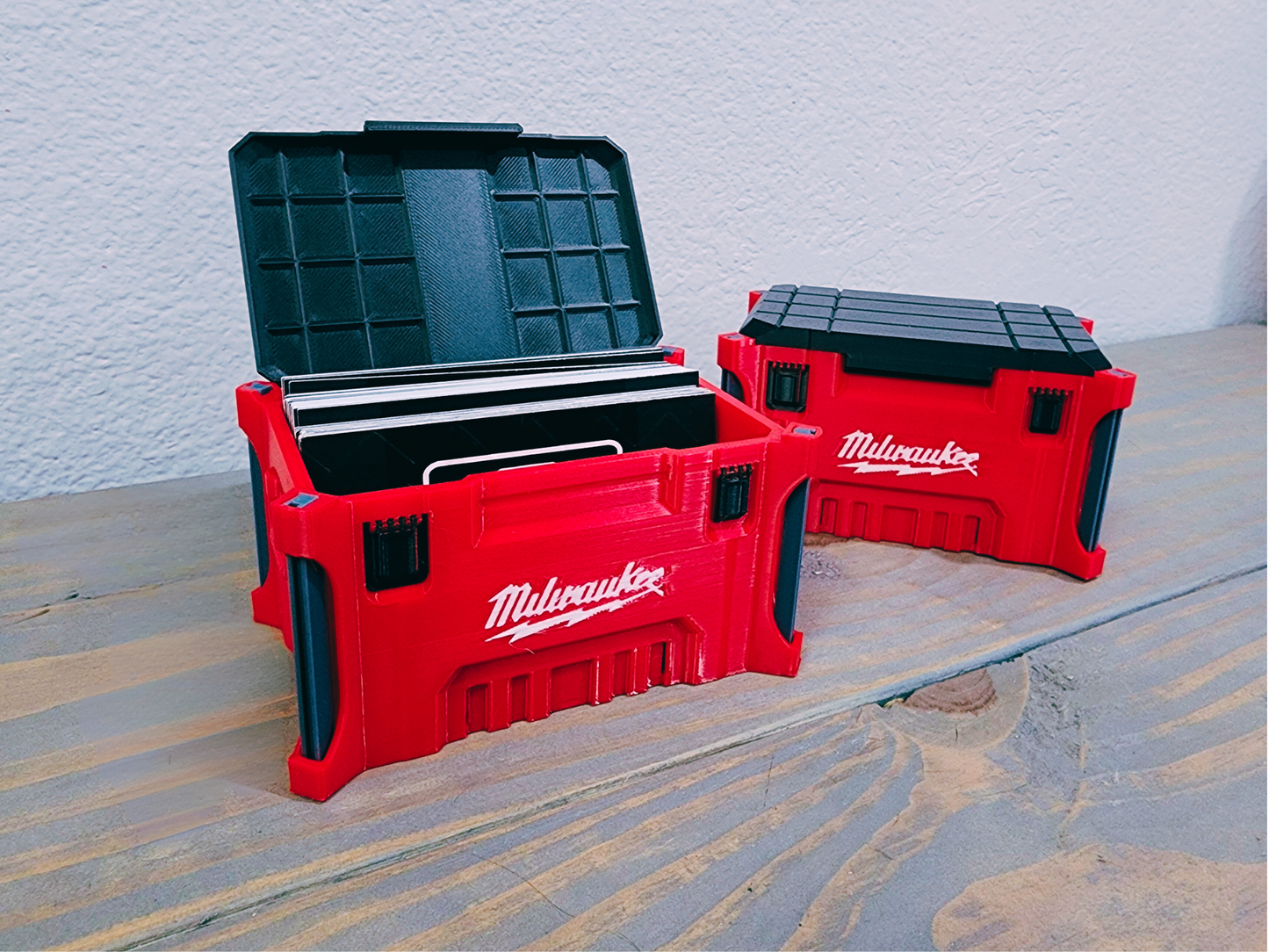 Milwaukee Packout Business Card Holder - Mini 3D Printed Replica - Red & Black Desk Organizer